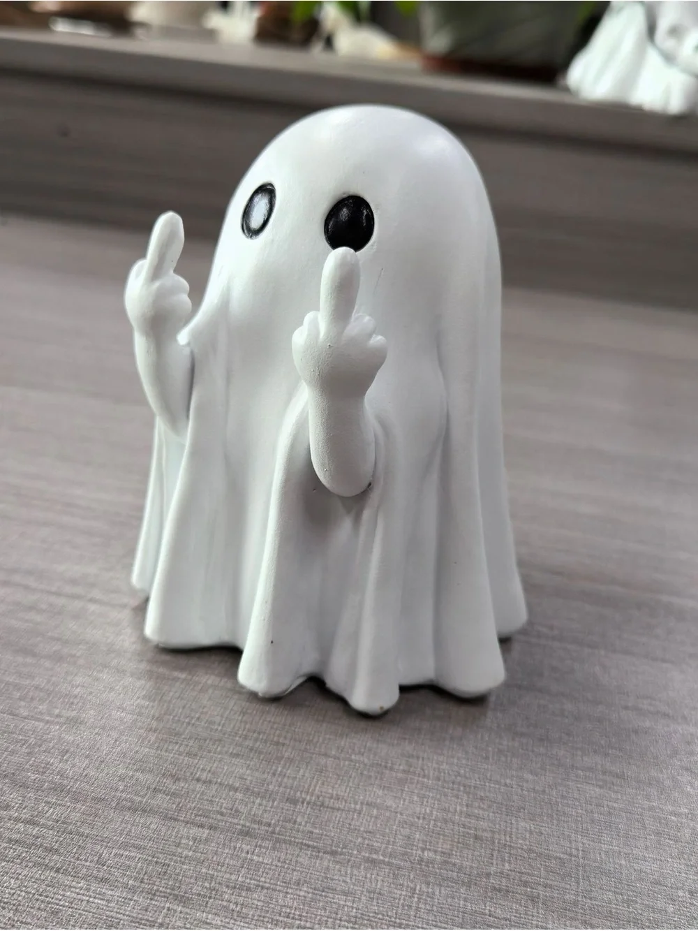 Funny Rude Ghost Figurine Middle Finger White Halloween Decor Statue